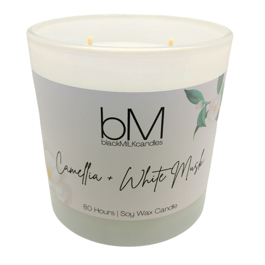 LIMITED EDITION White Glass Double Wick Candle - Camellia + White Musk