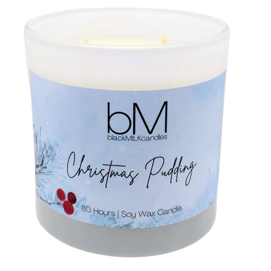 LIMITED EDITION White Glass Double Wick Candle - Christmas Pudding